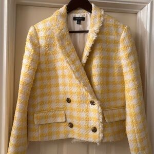 Ann Taylor Yellow and Cream Checkered Blazer